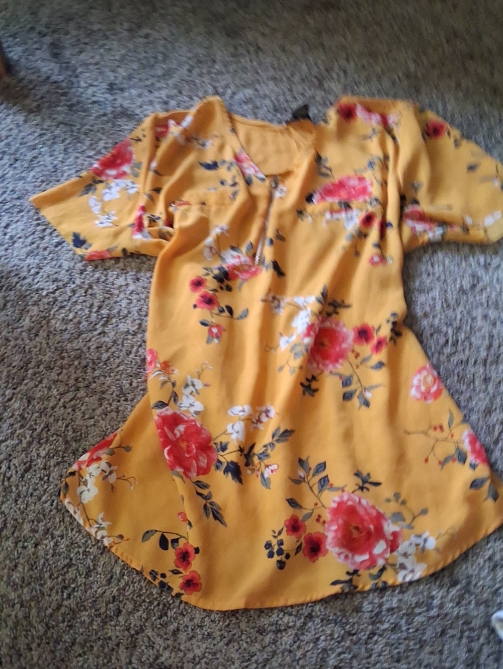 Girls' Mustard Floral Tie-Front Dress